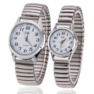 Middle-Aged and Elderly Watches for Men, Large Digital Discs, Women's Watches, Steel Straps, Spring Elastic Straps, Elderly Watches, Event Gifts, Quartz Watches for Men
