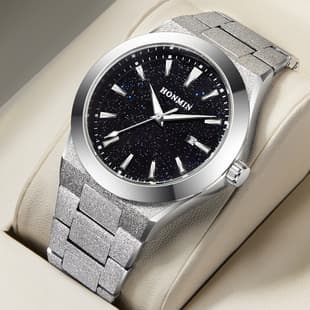 Cross-Border New Men's Watch, Luminous Waterproof Starry Sky Quartz Watch, Fashionable Gold Sand Steel Band Men's Watch, Hot-Selling Model