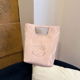 Cute Lambswool Small Basket Kt Wrist Bag, Fashionable Suede Bag, Everyday Soft and Fluffy Handbag