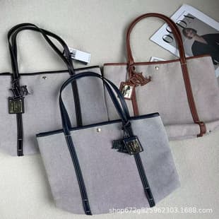 Cross-Border Rlph Luren Canvas Shoulder Bag, Fashionable, Large Capacity, Simple, Versatile, Everyday Commuter Tote Bag