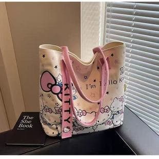 Cute Tote Bag, Large Capacity Tote, Fashionable Cartoon Female Versatile Canvas Bag, One-Shoulder Commuting Girl's Portable Bag for Going Out
