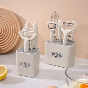 Kitchen Gadget Set 6-Piece Set Peeler Fruit Knife Melon Slicer Baby Food Preparation Set with Storage Stand Holiday Gift