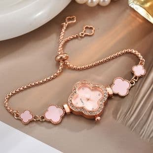 Lazy Pull-Out Four-Leaf Clover Bracelet Watch for Women, Green Diamond-Encrusted Light Luxury Niche High-End Fashion Elegant Exquisite New Style