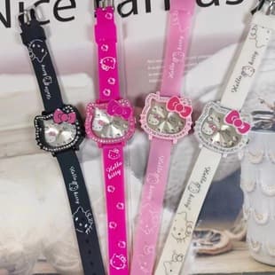 Cartoon Children's Silicone Quartz Watch for Primary and Secondary School Students, Head-Shaped Cat with Diamond-Encrusted Strap, Factory Direct Supply, Cute and Dazzling Diamonds
