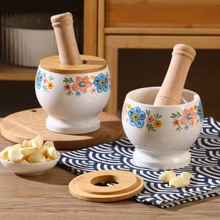 Ceramic Garlic Masher Stone Mortar Manual Garlic Mortar Household Mashing Tank Hand Pressed Garlic Pour Old-fashioned Garlic Pour