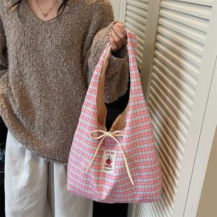 Korean-Style Ins New Lazy Sweet Plaid Summer Thin Shoulder Shopping Bag Casual Commuter Vest Bag Women's Bag