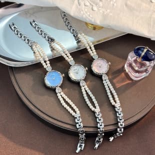 Popular Double-Row Exquisite Fine Pearl Bracelet Watch Fashion Light Luxury French Niche Vintage Internet Celebrity Cross-Border Quartz Watch