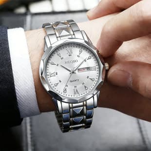 Popular Men's Watches with a High-End Feel, Wholesale Cross-Border Luminous Hands, Calendar, Rivet Alloy Quartz Men's Watches Wholesale