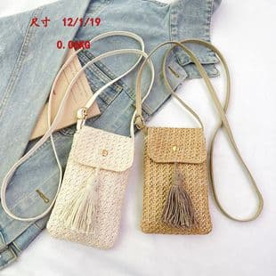 Straw Woven Bag for Women 2024 New Model Mobile Phone Bucket Bag Seaside Vacation Beach Woven Crossbody Small Bag Ins Style