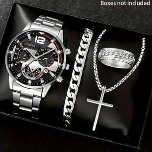 Factory Direct Sales Watch Set Watch Men's High-End Glass Quartz Watch Steel Belt Men's Watch Dropshipping