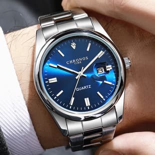 CHRONOS Men's Fashion Sports Watch Stainless Steel Strap Calendar Waterproof Quartz Watch Classic Luminous Watch