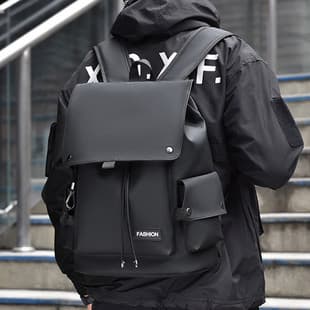 Trendy and Cool Backpack for Men, Water-Repellent, Motorcycle-Style, Large Capacity, Flip-Top, Middle School Student School Bag, Lightweight Travel Computer Backpack