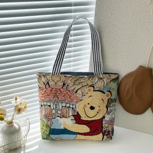 Mickey Bear Rabbit Embroidered Canvas Handbag Women's Handbag Casual Mommy Handbag Office Worker Small Shoulder Bag