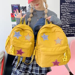 Corduroy Backpack Women's Ins Style 2025 New Solid Color All-match Star Schoolbag Female Middle School Student small size Backpack
