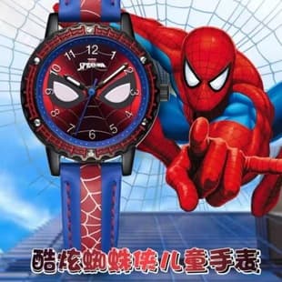 Spider-Man Children's Cartoon Student Watch Marvel Avengers Anime Boy Leather Strap Waterproof Quartz Watch