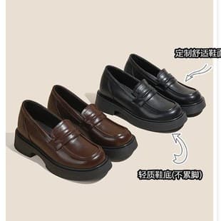 Women's Height-Increasing Loafers 2025 New Genuine Leather Slip-On Thick-Soled Versatile Small Leather Shoes British Style Small Size Single Shoes