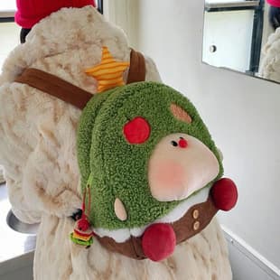 Backpack Christmas Apple Tree Cute Sweet Girly Velvet Backpack Cartoon Backpack Travel Large Capacity Bag