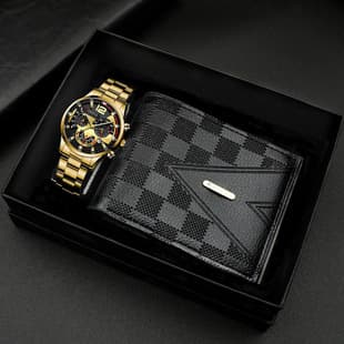 Popular Classic Fashion Men's Calendar Watch Wholesale Sports Steel Band Wristwatch Business Cross-Border Set Combination Watch