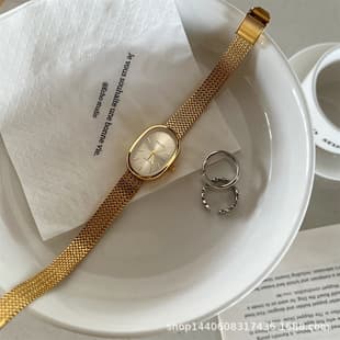 Korean style ins artistic retro oval small dial Golden steel strap watch women's light luxury fashionable elegant exquisite high-end